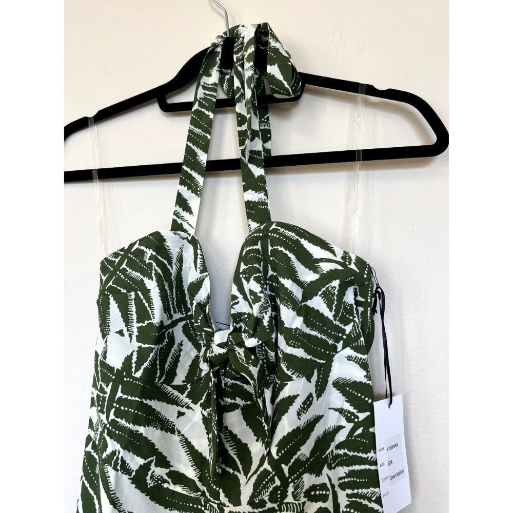NWT Unique Vintage Green Tropical Print Halter Jumpsuit 4 - Picture 13 of 16